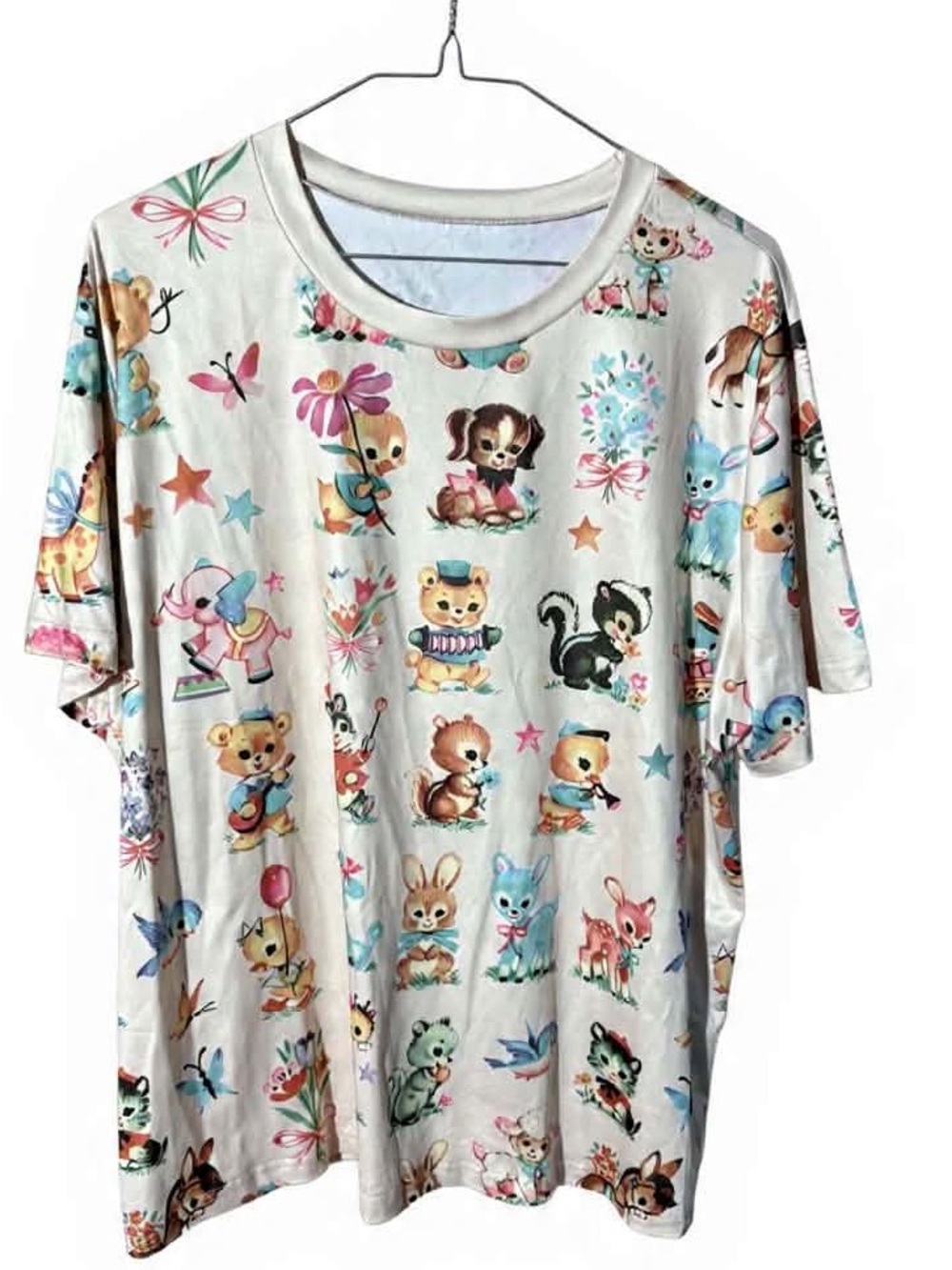Cute Pastel Animal Print Short Sleeve Tee - White
